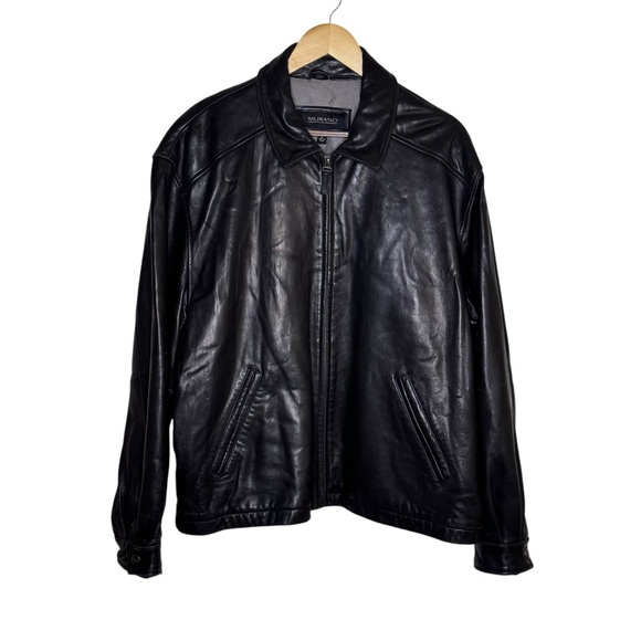 Murano Other - Murano Men’s 100% Lambskin Black Leather Zip Up Bomber Jacket Size XL